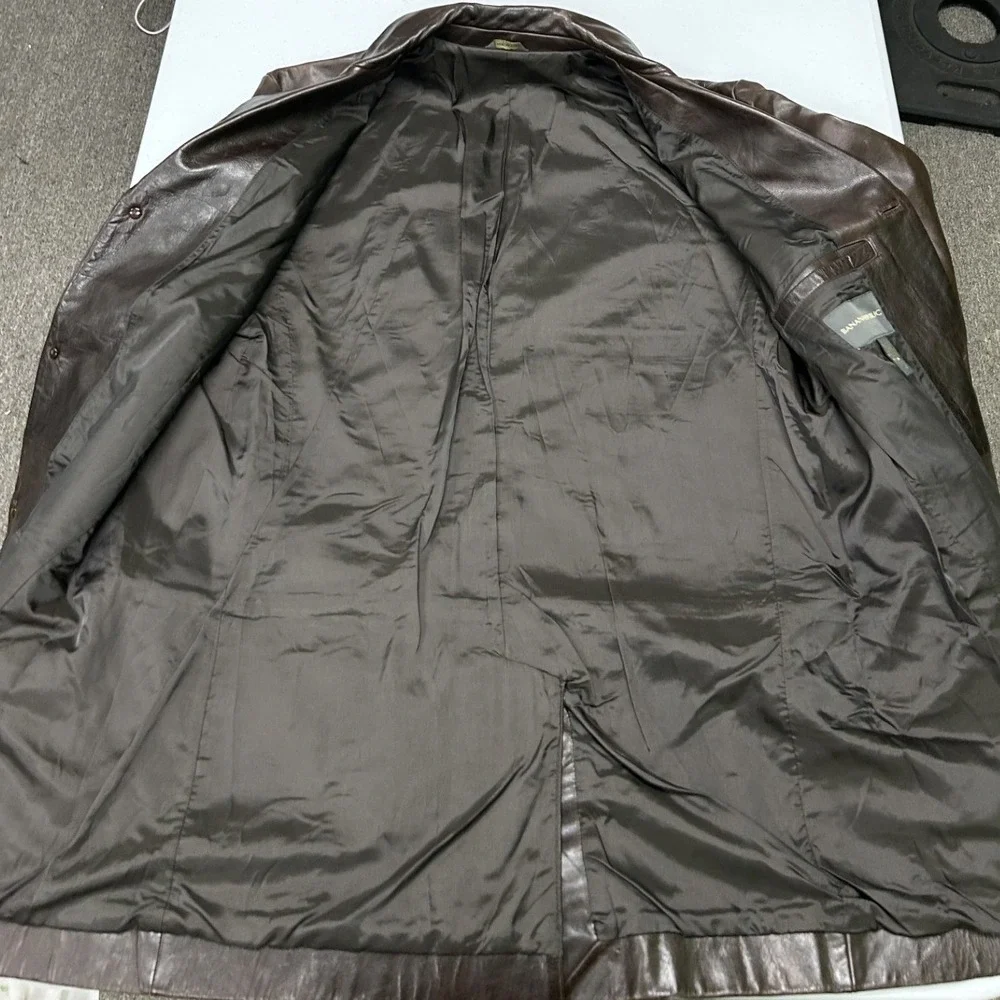 Banana Republic Leather Blazer Mens L Brown 3-Button Patch Pockets Lined Jacket